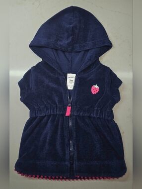 Baby Girls Carter’s Navy Hooded Zip Up Terry Swim Cover Up - 3 Months